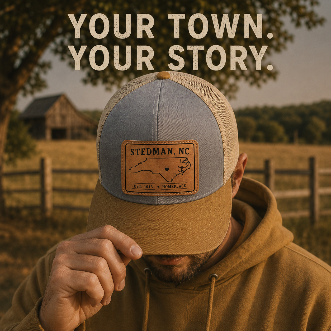 Stedman, NC - Love Your Town - Rectangle Patch Trucker Snap Back