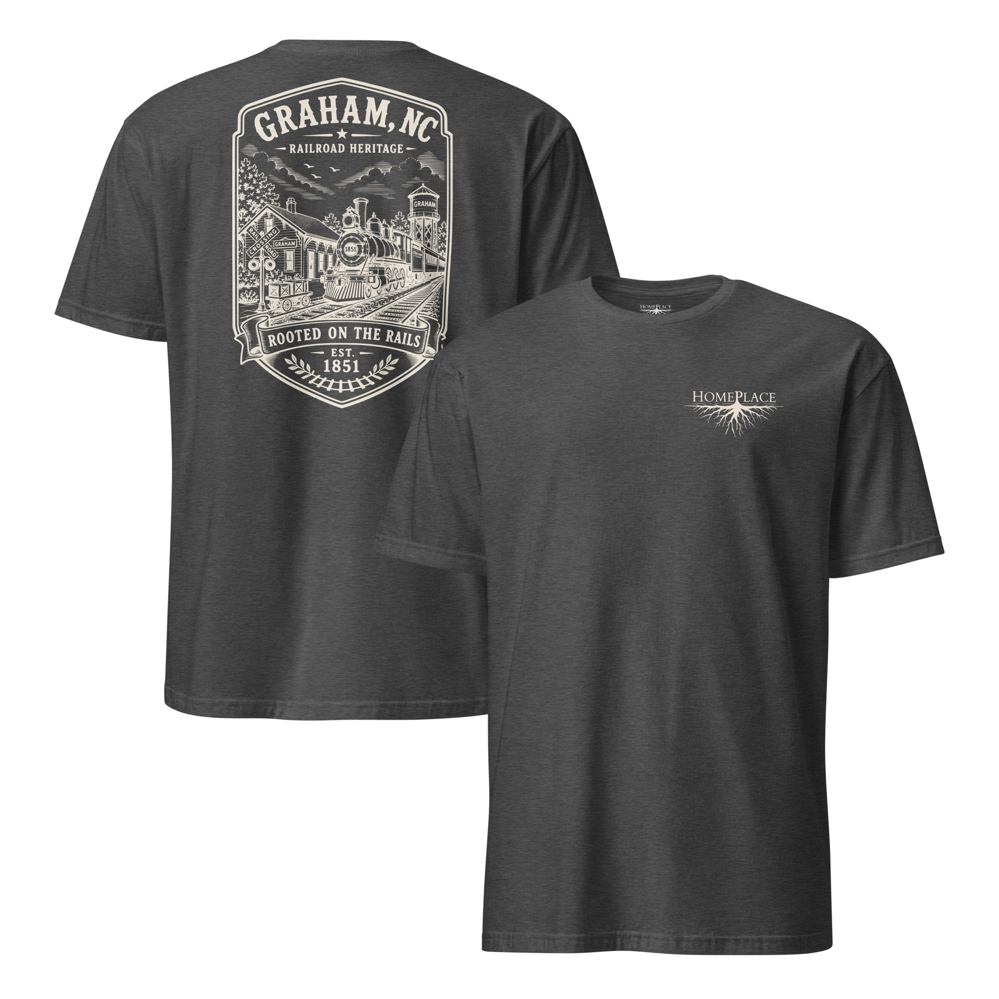 Graham, NC - Rooted On The Rails - Short-Sleeve Unisex
