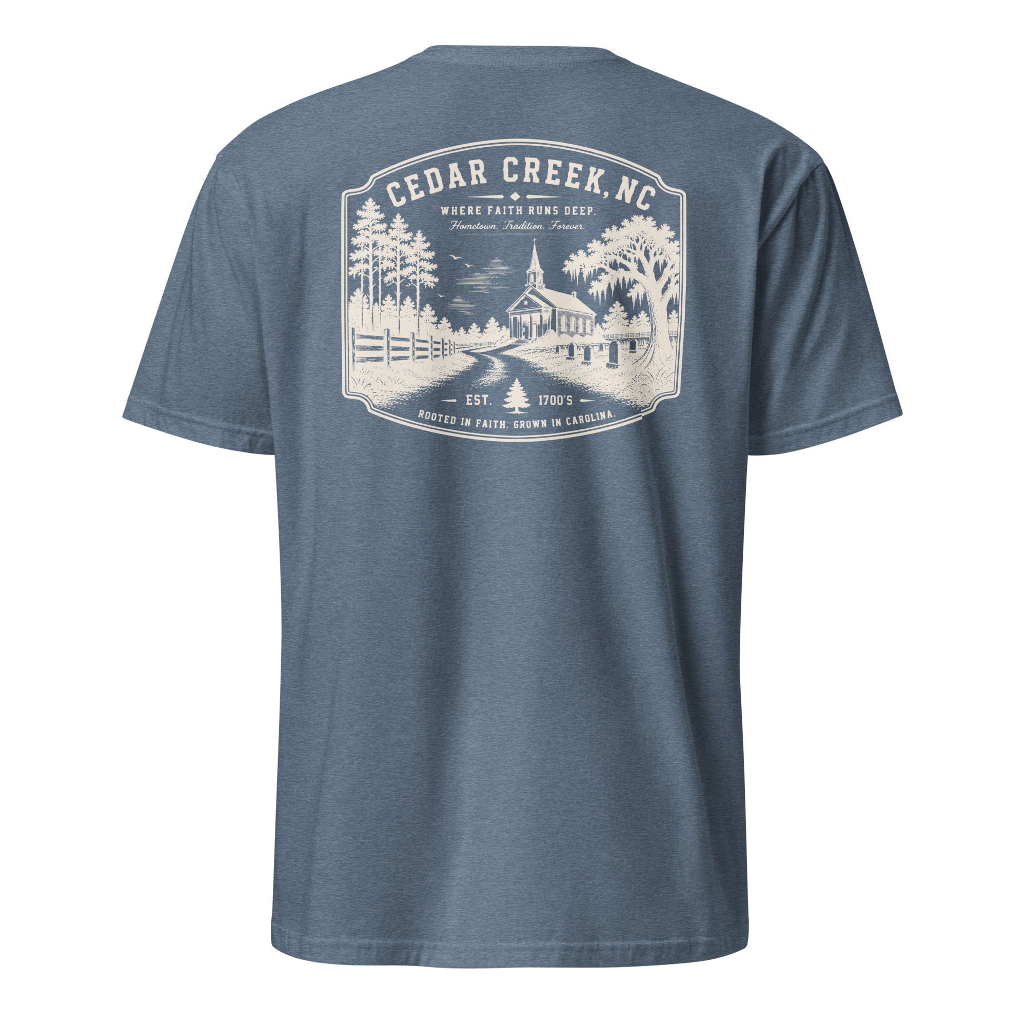 Cedar Creek, NC - Rooted In Faith - Unisex T-Shirt