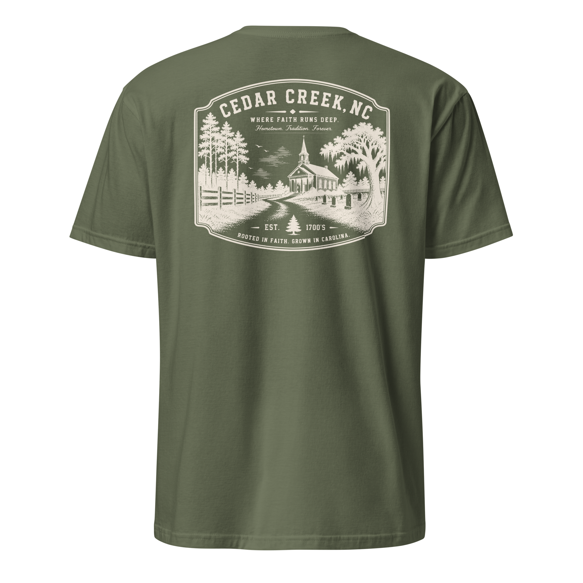 Cedar Creek, NC - Rooted In Faith - Unisex T-Shirt