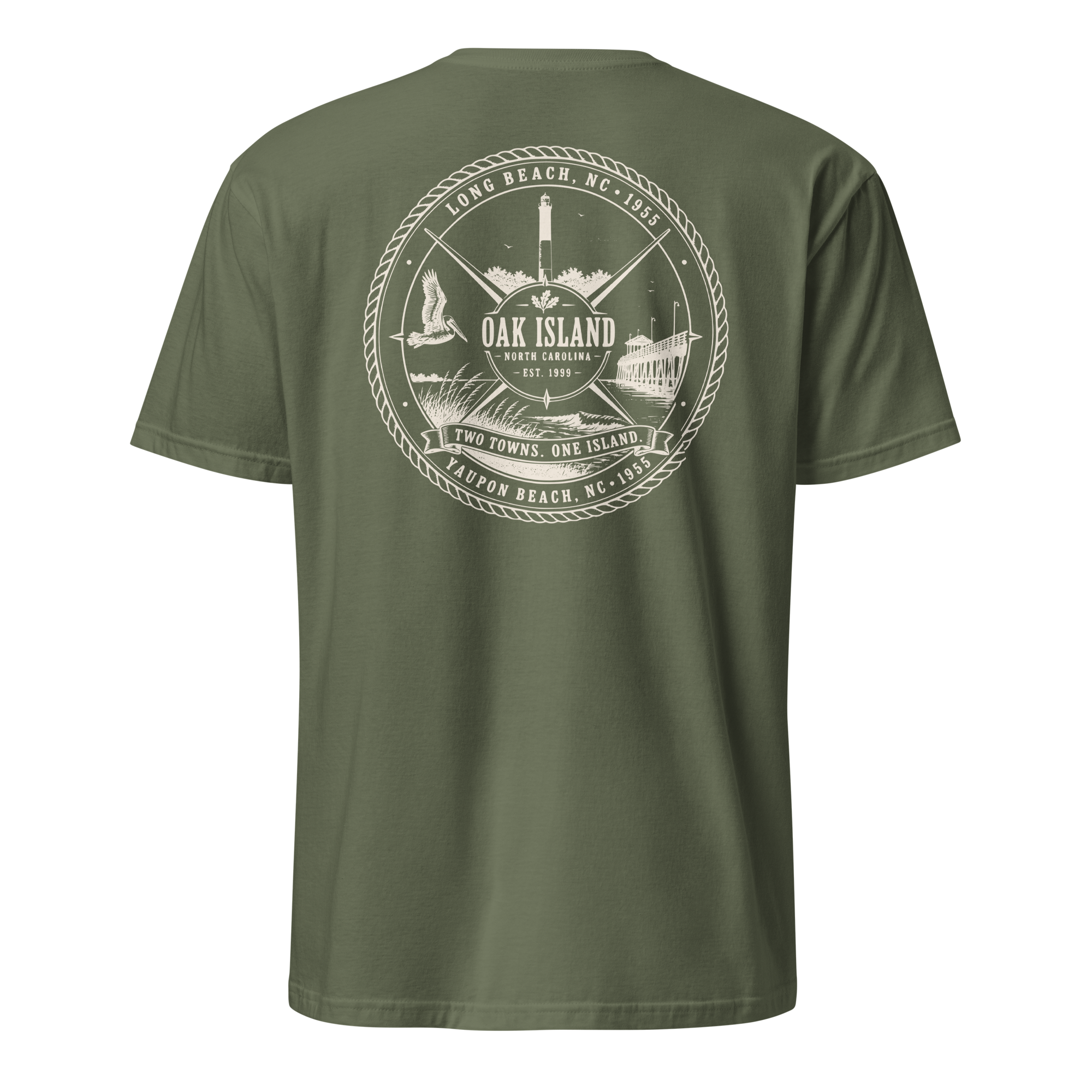 Oak Island, NC - Two Towns. One Island. - Unisex T-Shirt