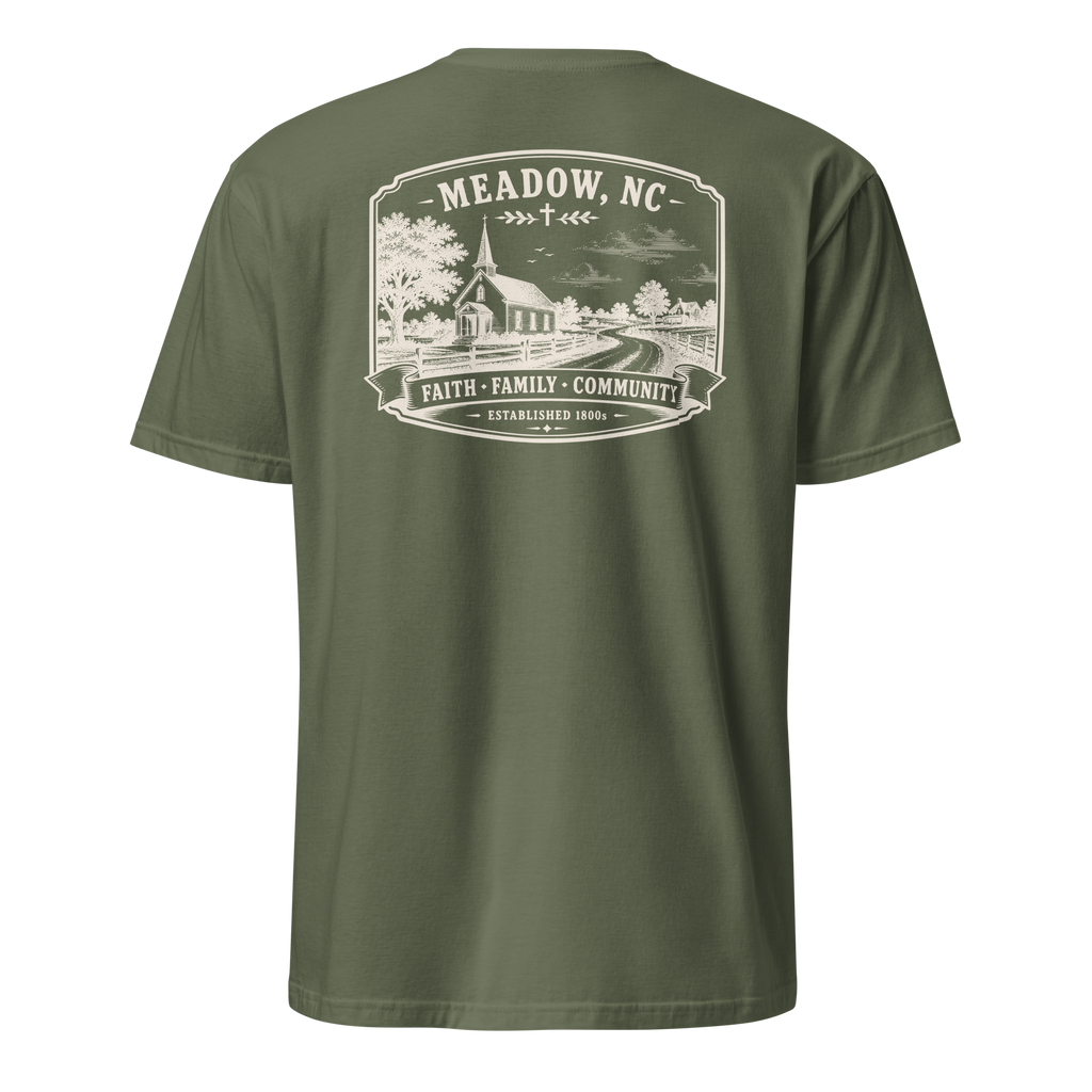 Meadow, NC - Faith, Family, Community - Unisex T-Shirt