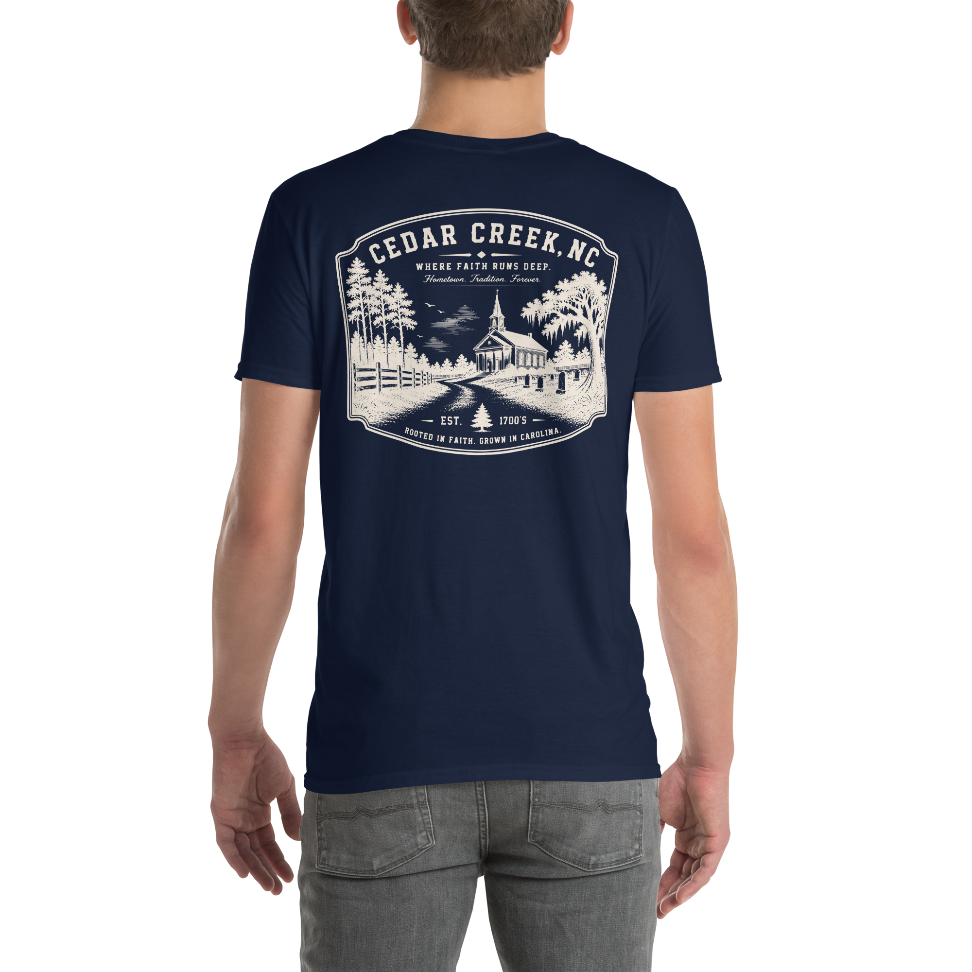 Cedar Creek, NC - Rooted In Faith - Unisex T-Shirt