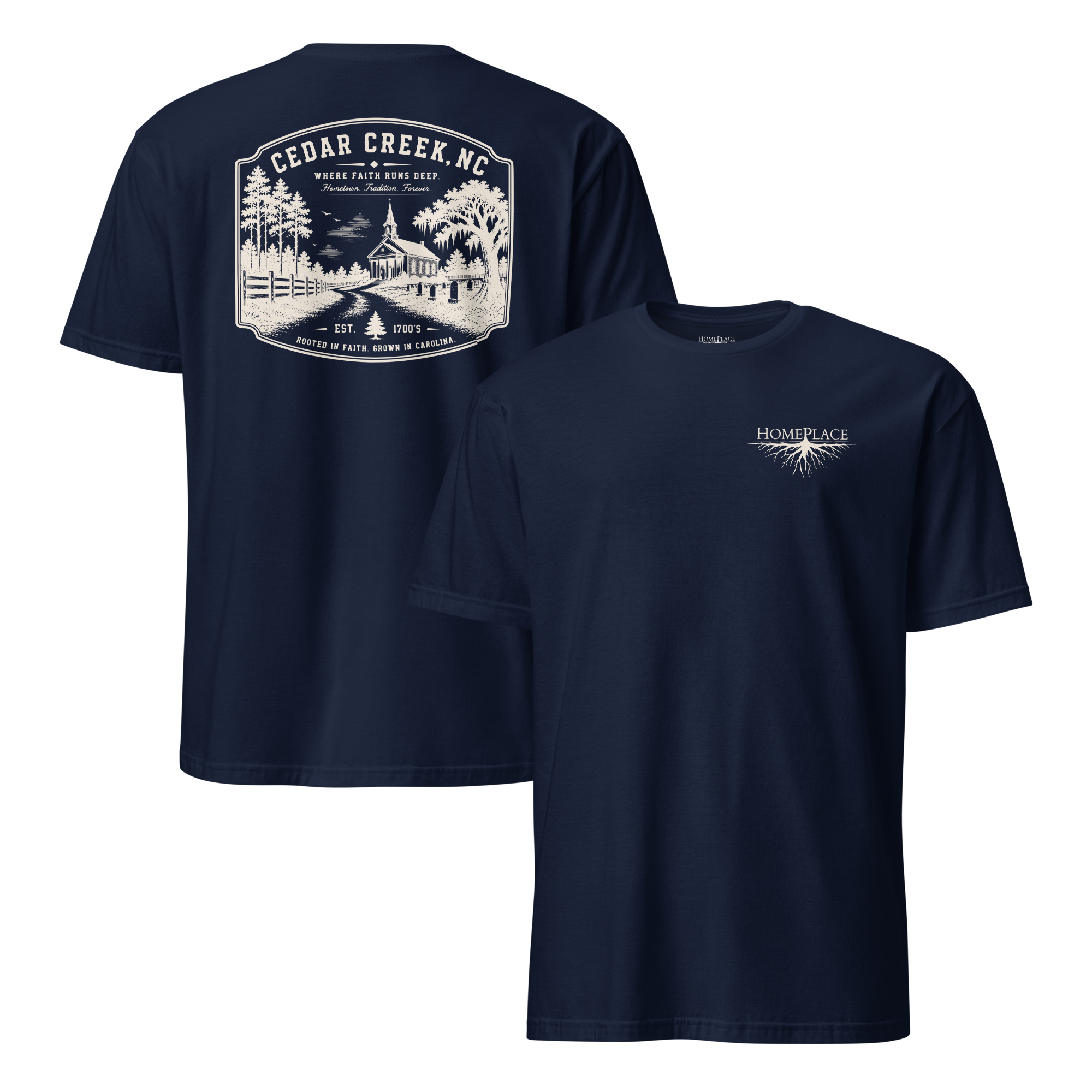 Cedar Creek, NC - Rooted In Faith - Unisex T-Shirt
