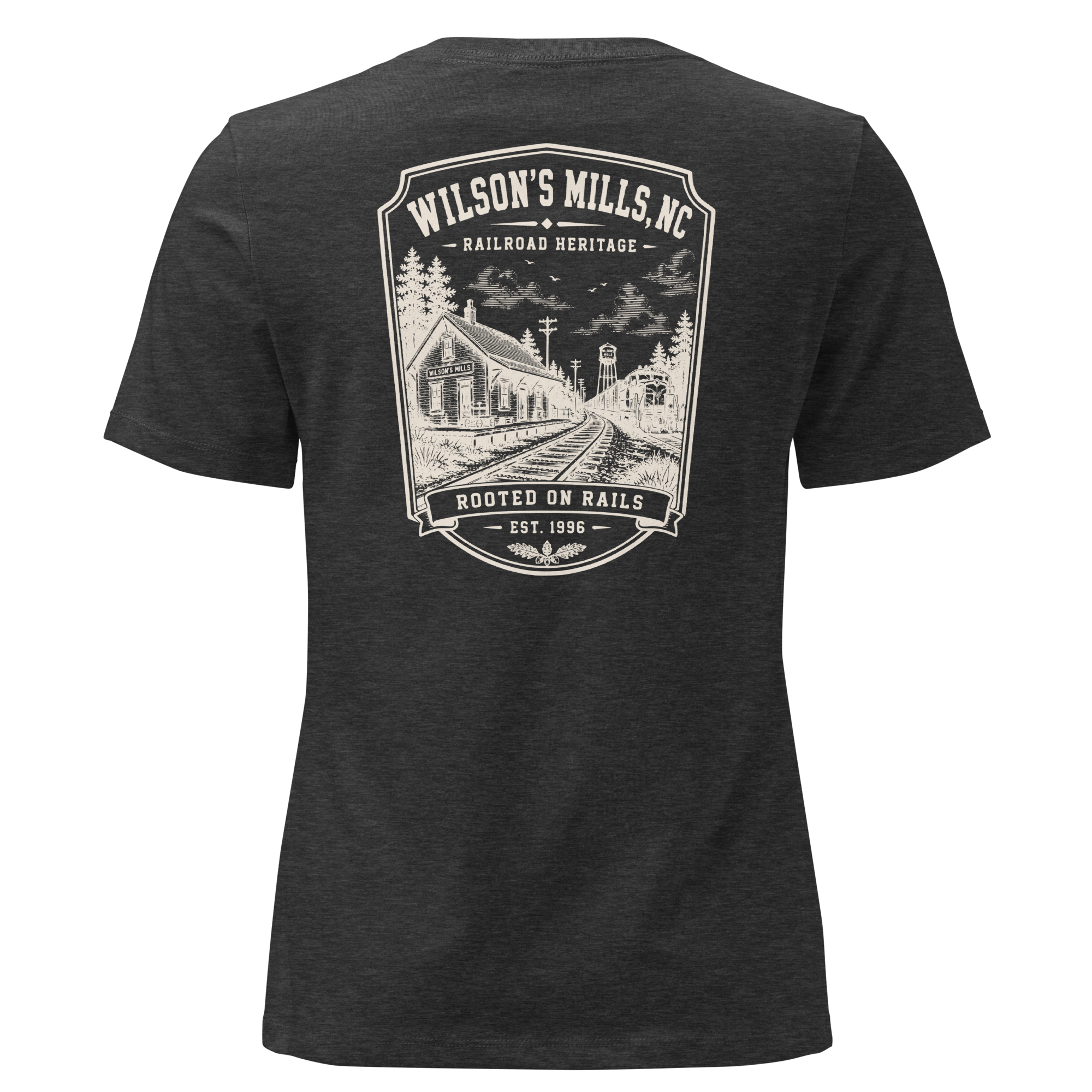 Wilson's Mills, NC - Rooted on Rails - Women's Relaxed T-Shirt