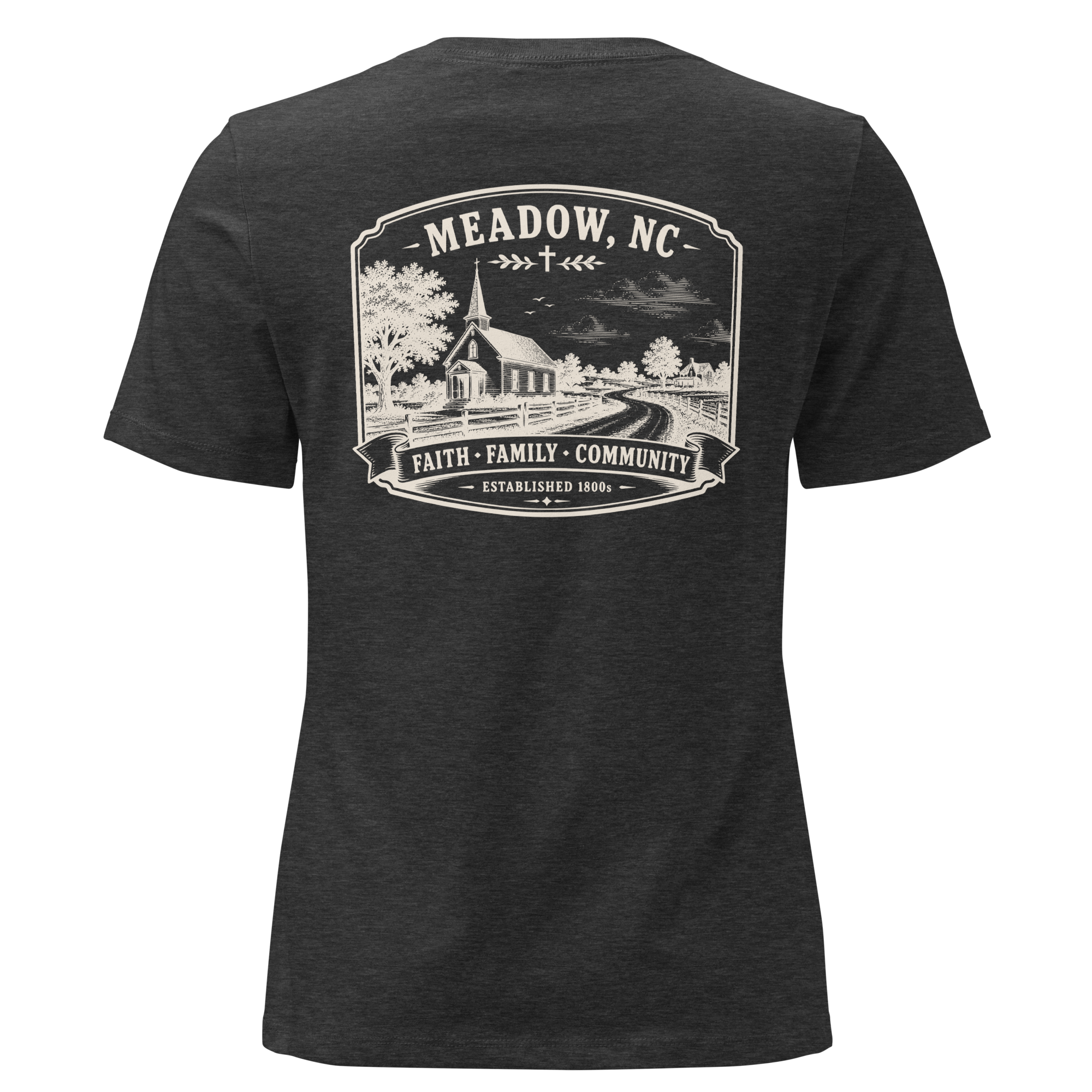Meadow, NC - Faith, Family, Community - Women's Relaxed T-Shirt