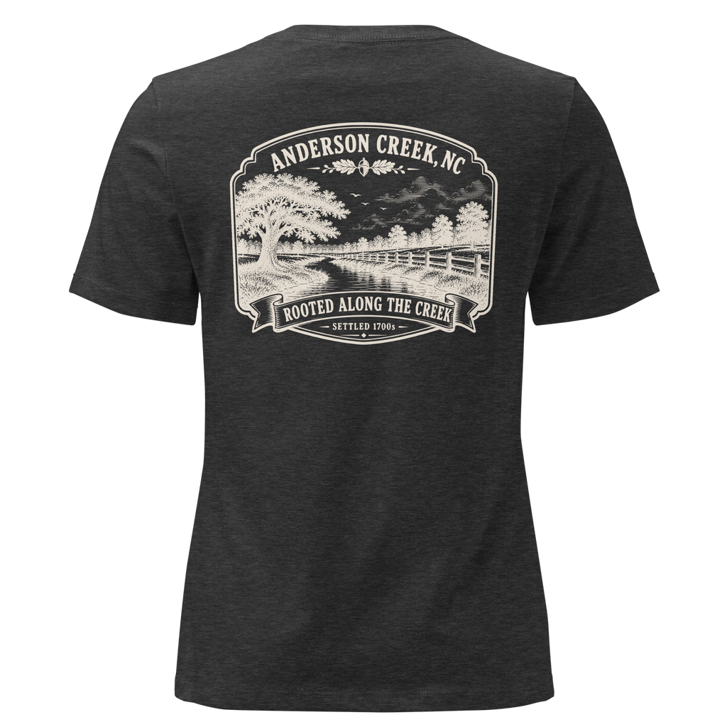 Anderson Creek, NC - Rooted Along the Creek- Women's Relaxed T-Shirt