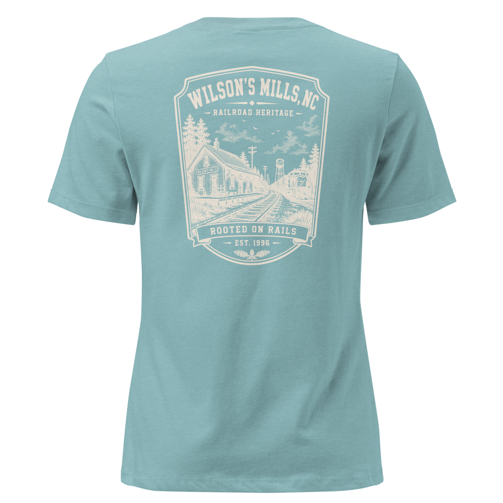 Wilson's Mills, NC - Rooted on Rails - Women's Relaxed T-Shirt