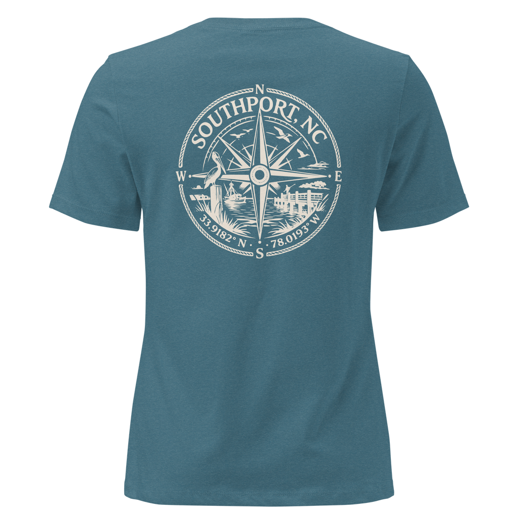Southport NC - Compass- Women's Relaxed T-Shirt
