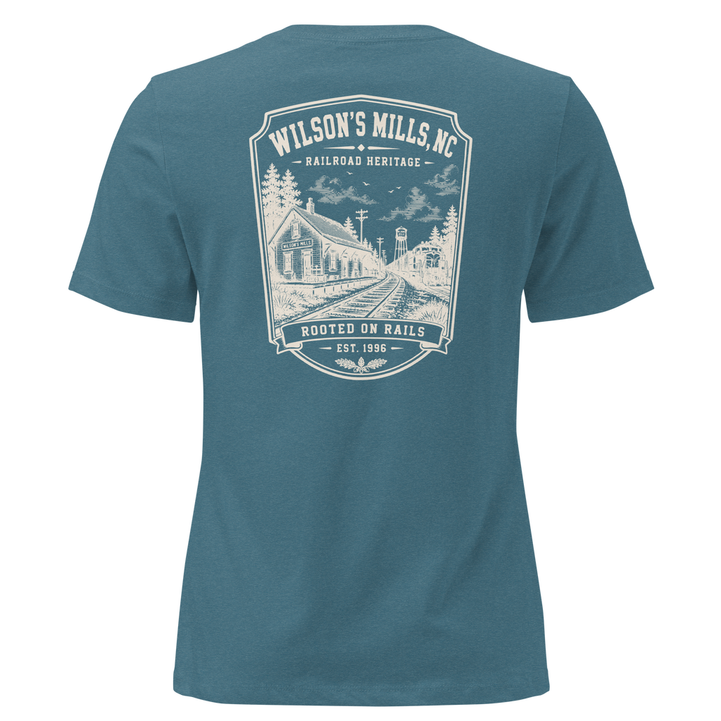 Wilson's Mills, NC - Rooted on Rails - Women's Relaxed T-Shirt
