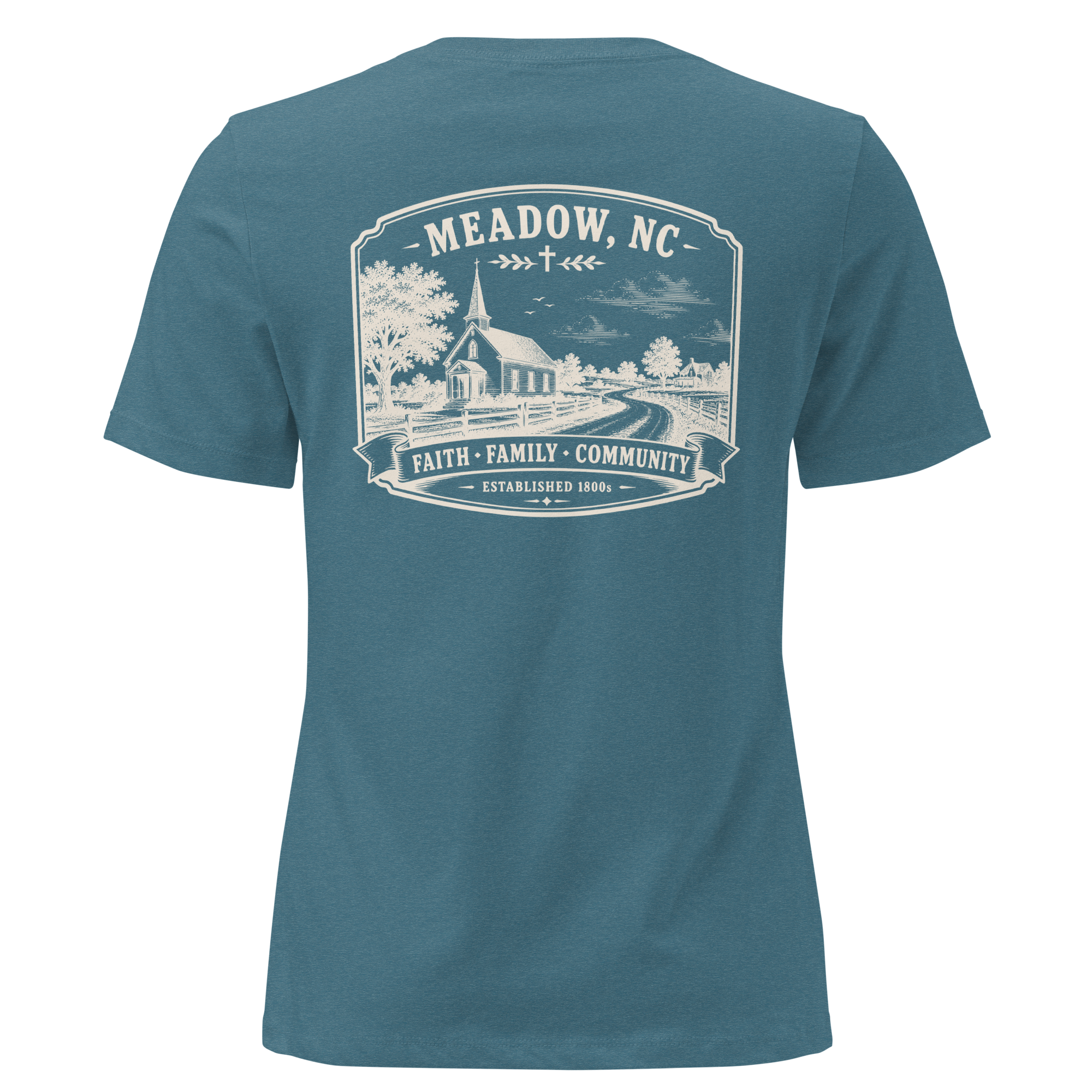 Meadow, NC - Faith, Family, Community - Women's Relaxed T-Shirt