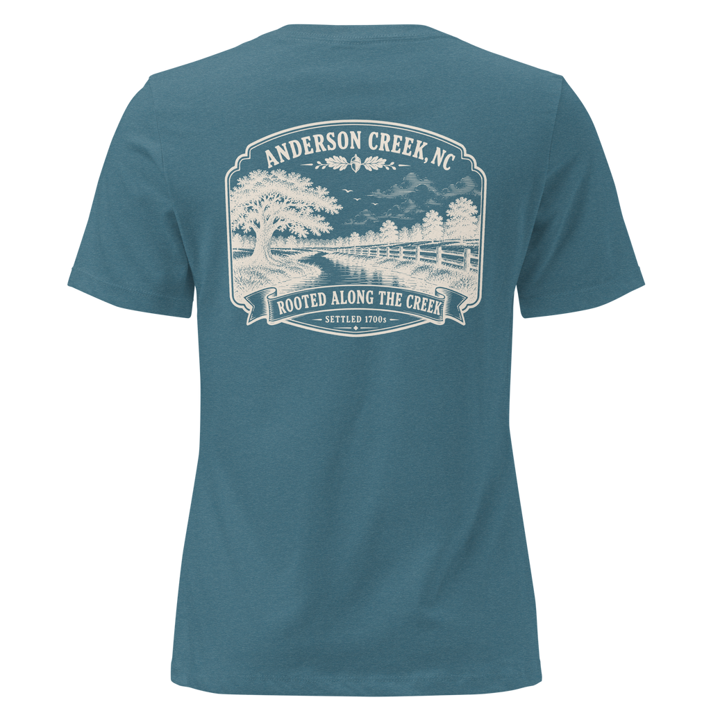 Anderson Creek, NC - Rooted Along the Creek- Women's Relaxed T-Shirt