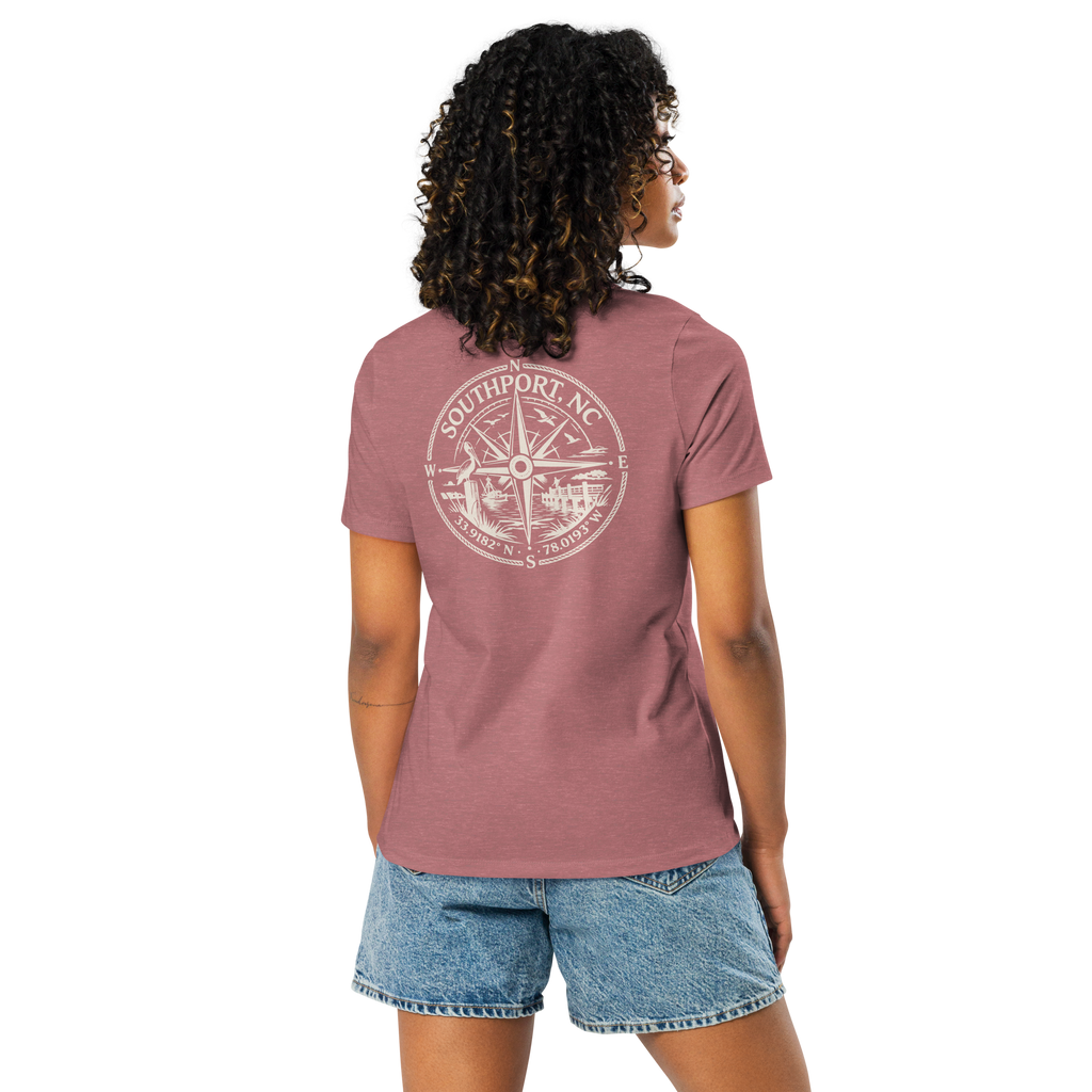 Southport NC - Compass- Women's Relaxed T-Shirt