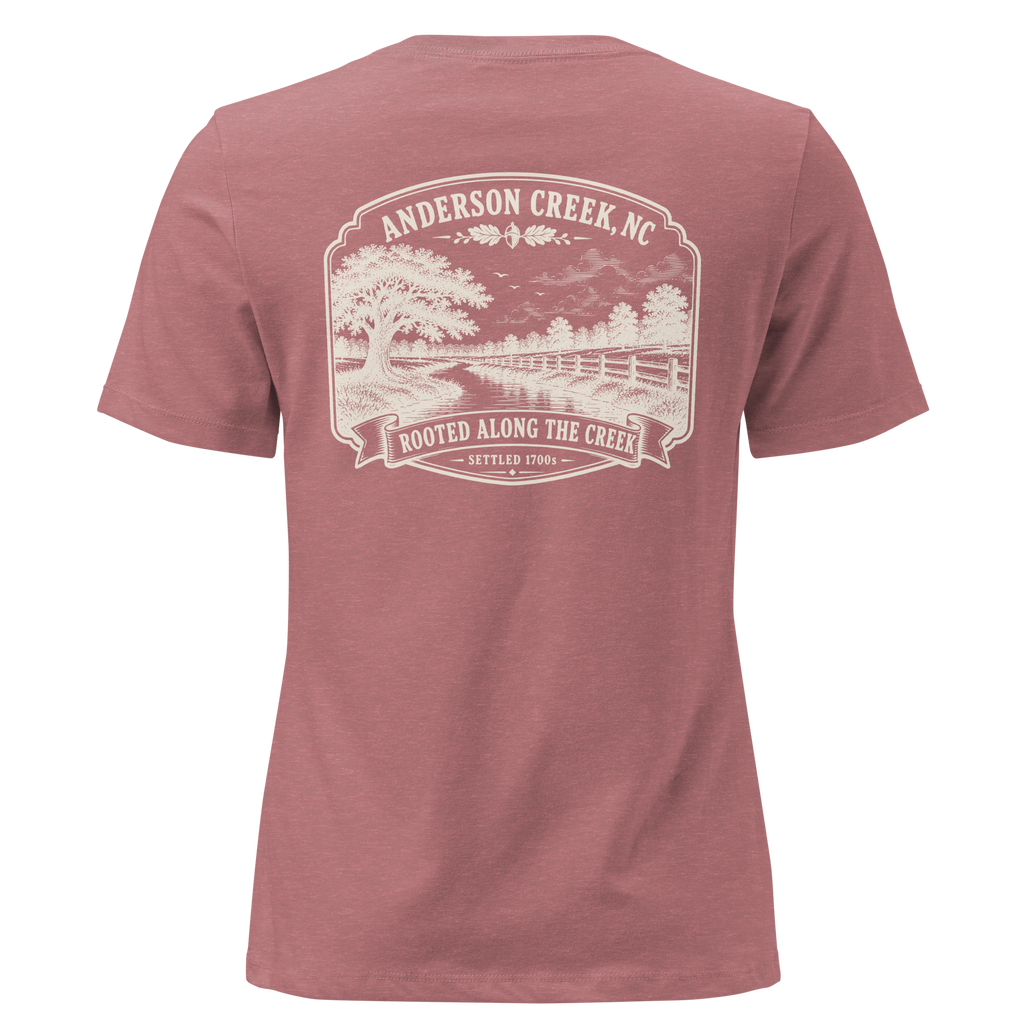 Anderson Creek, NC - Rooted Along the Creek- Women's Relaxed T-Shirt