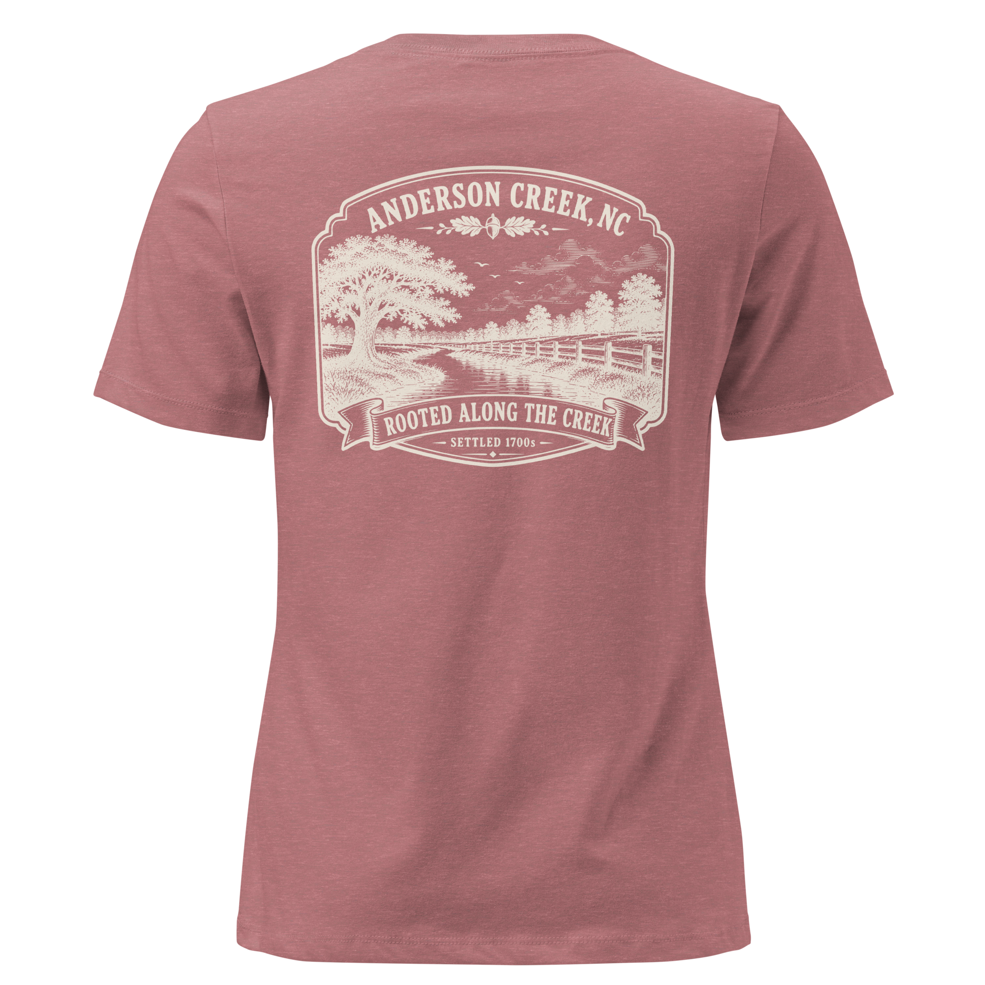 Anderson Creek, NC - Rooted Along the Creek- Women's Relaxed T-Shirt