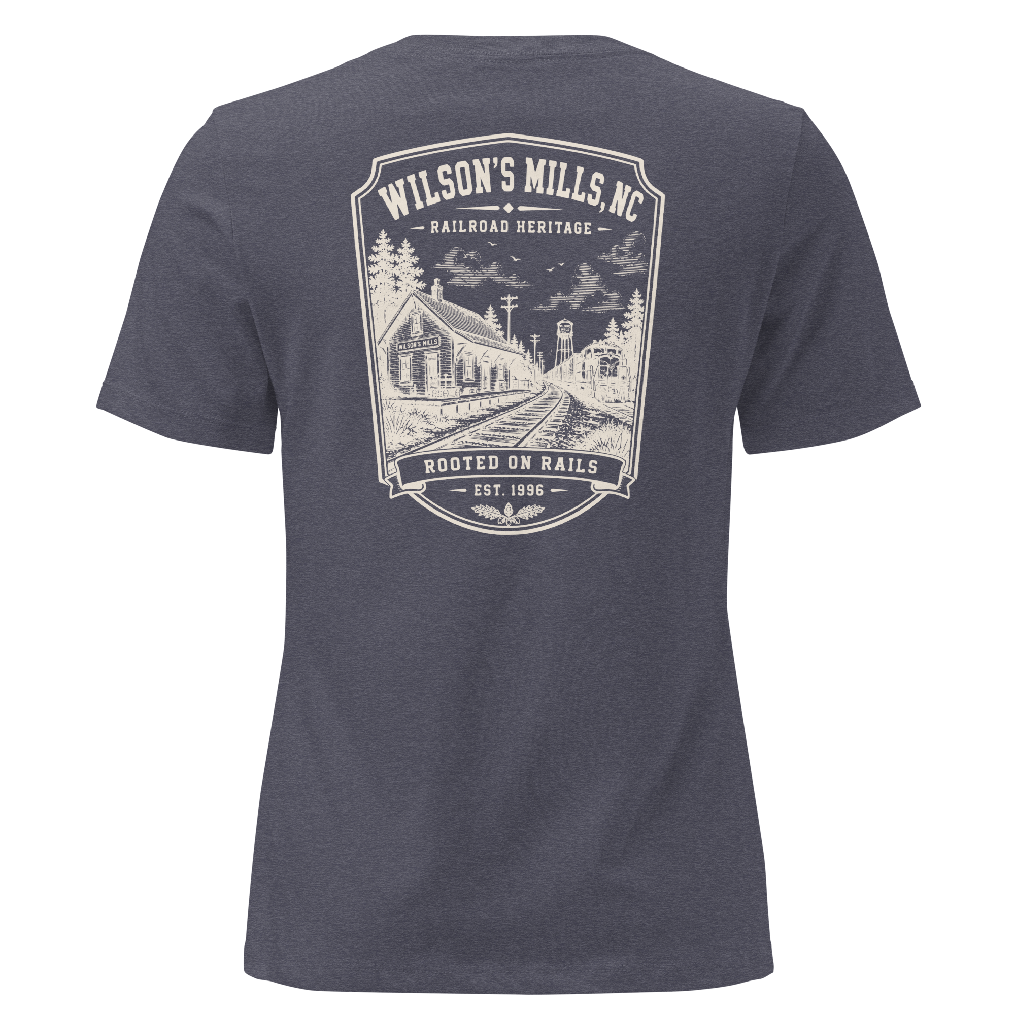 Wilson's Mills, NC - Rooted on Rails - Women's Relaxed T-Shirt