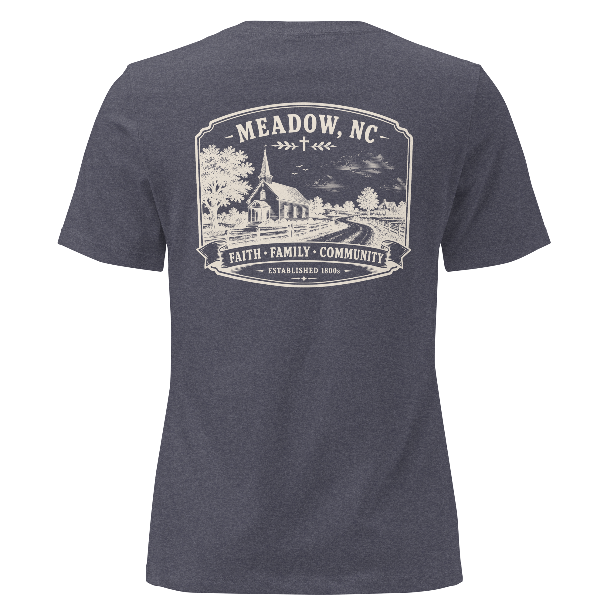 Meadow, NC - Faith, Family, Community - Women's Relaxed T-Shirt