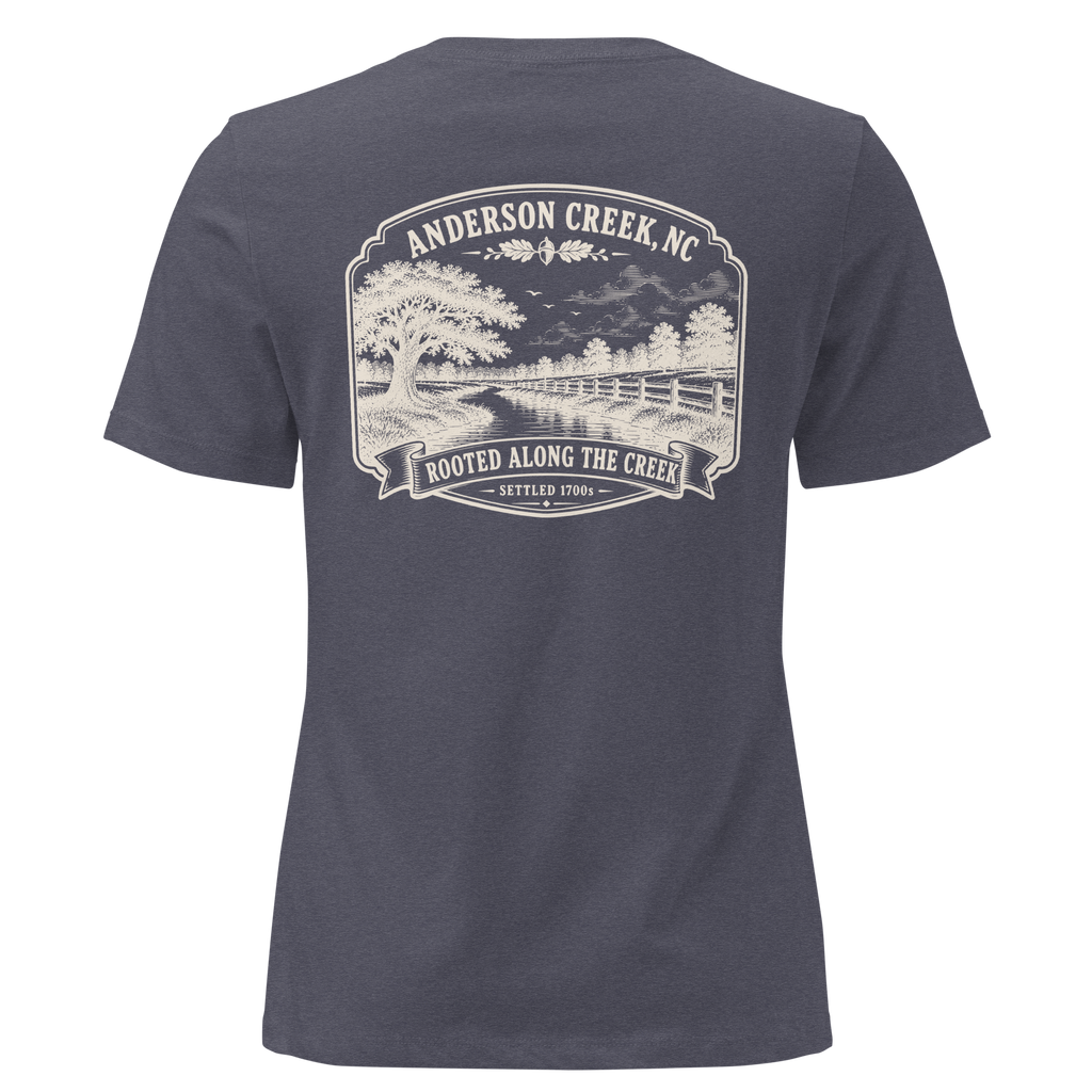 Anderson Creek, NC - Rooted Along the Creek- Women's Relaxed T-Shirt