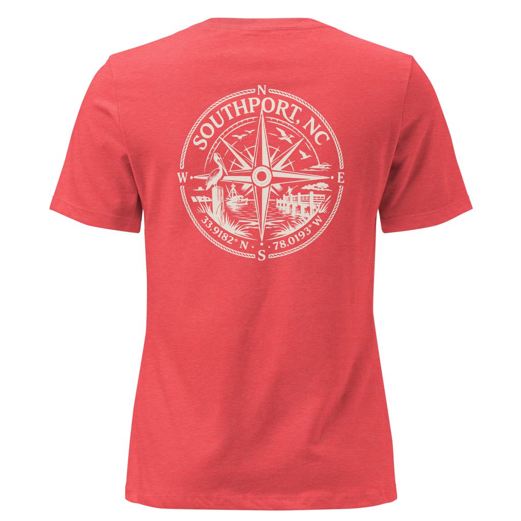 Southport NC - Compass- Women's Relaxed T-Shirt