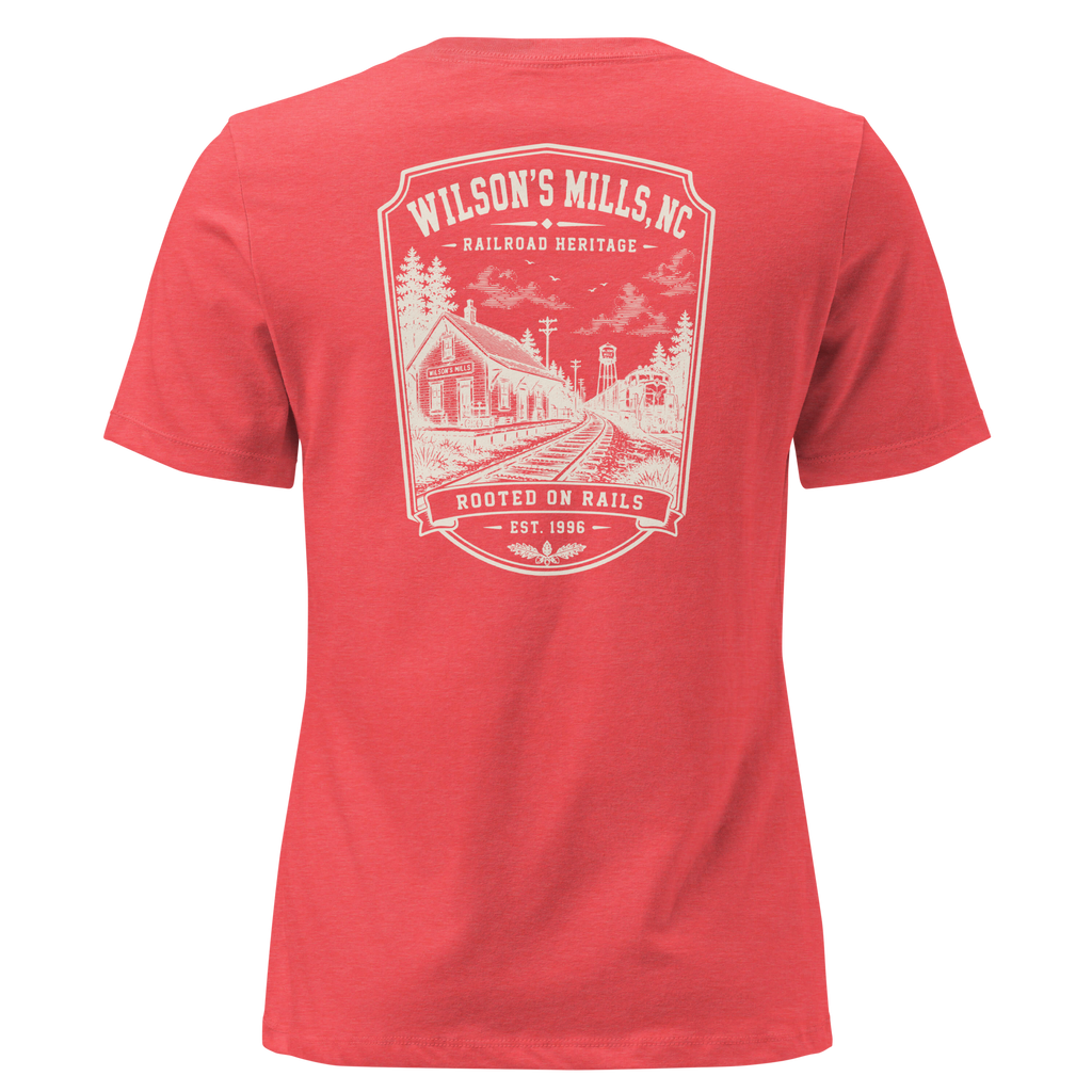 Wilson's Mills, NC - Rooted on Rails - Women's Relaxed T-Shirt