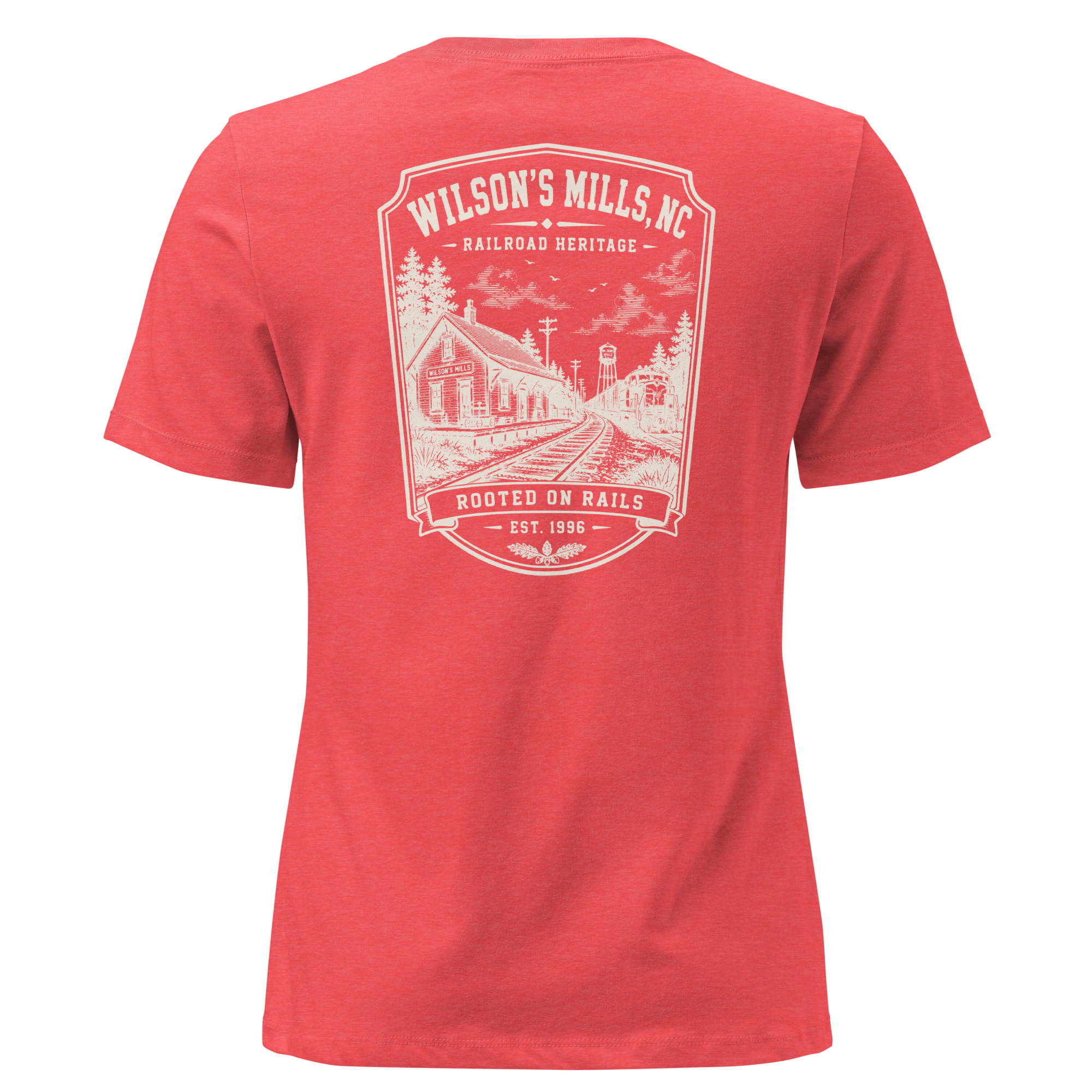 Wilson's Mills, NC - Rooted on Rails - Women's Relaxed T-Shirt