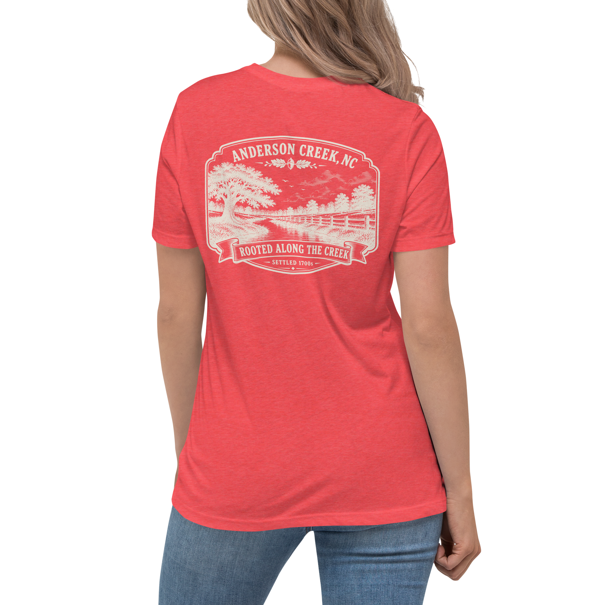 Anderson Creek, NC - Rooted Along the Creek- Women's Relaxed T-Shirt