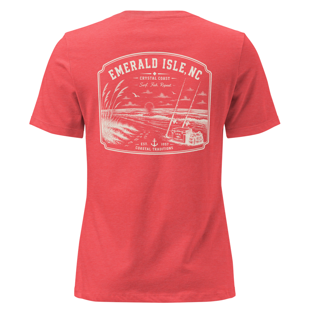 Emerald Isle NC - Surf, Fish, Repeat - Women's Relaxed T-Shirt