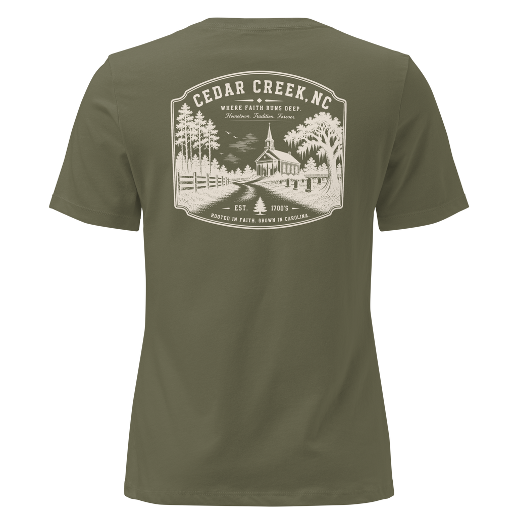 Cedar Creek, NC - Rooted In Faith - Women's Relaxed T-Shirt