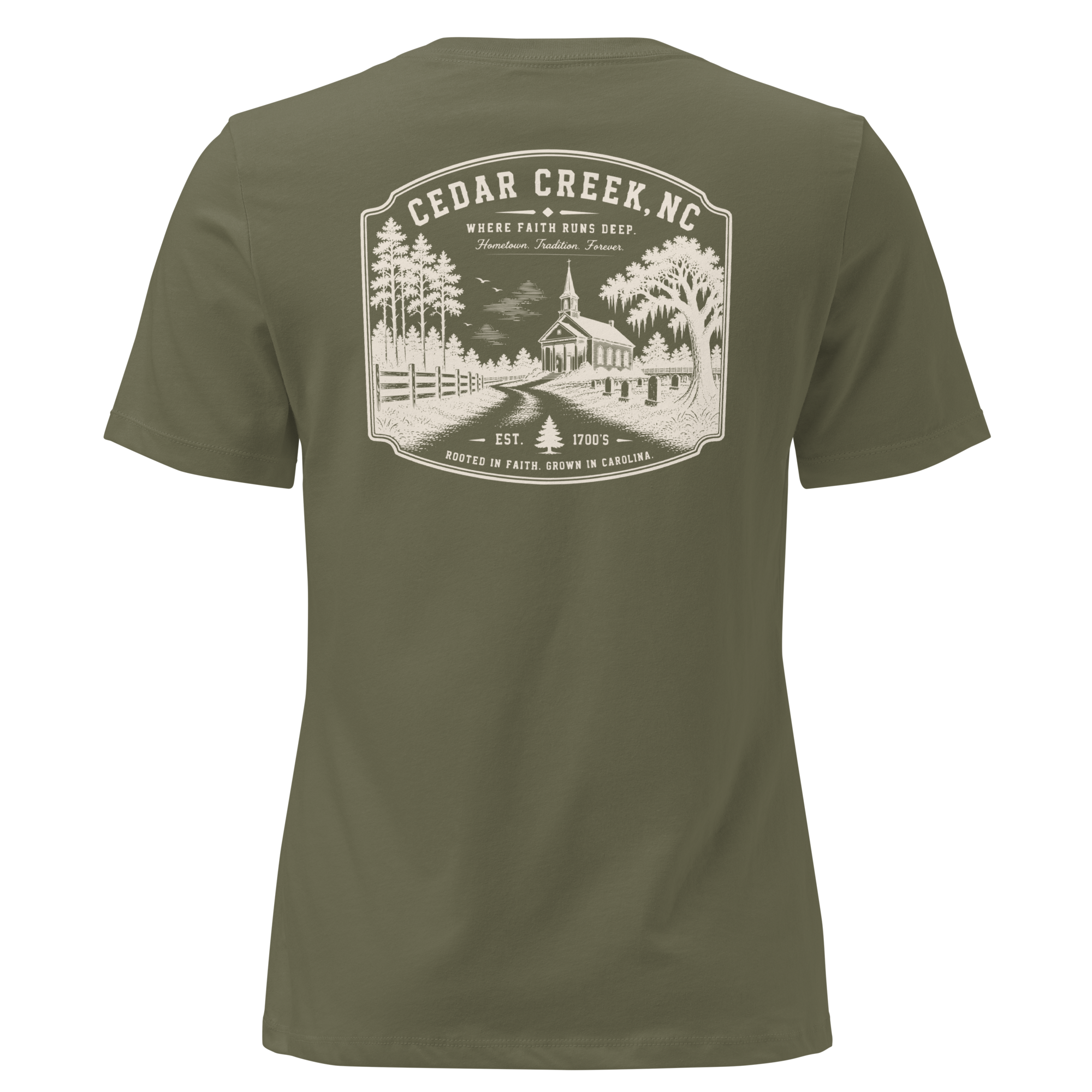 Cedar Creek, NC - Rooted In Faith - Women's Relaxed T-Shirt