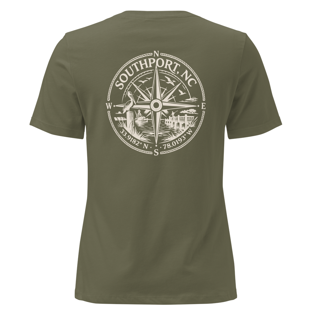 Southport NC - Compass- Women's Relaxed T-Shirt