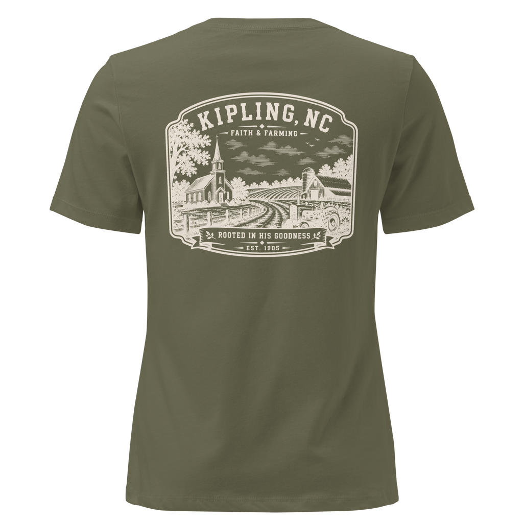 Kipling, NC - Faith & Farming - Women's Relaxed T-Shirt