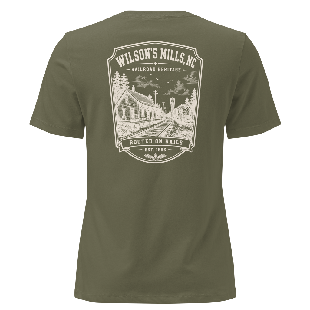 Wilson's Mills, NC - Rooted on Rails - Women's Relaxed T-Shirt