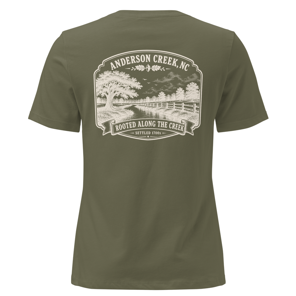 Anderson Creek, NC - Rooted Along the Creek- Women's Relaxed T-Shirt
