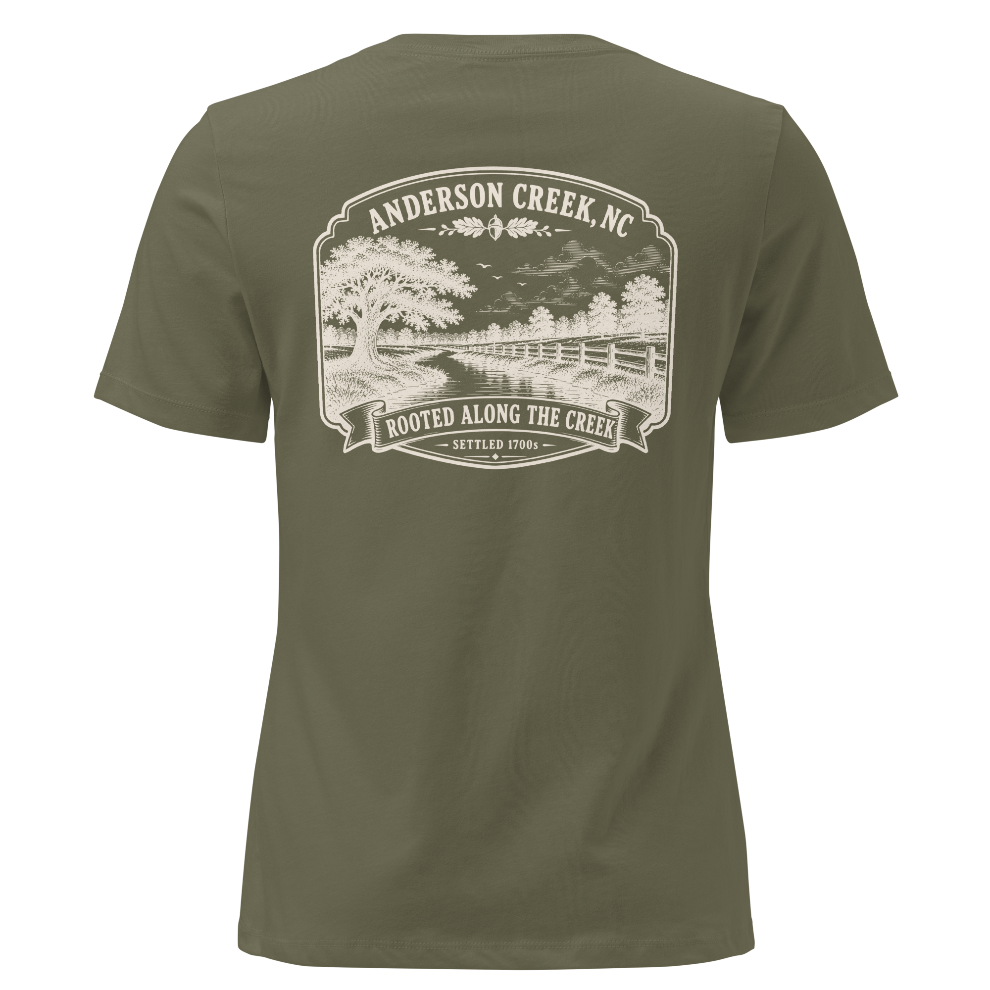 Anderson Creek, NC - Rooted Along the Creek- Women's Relaxed T-Shirt