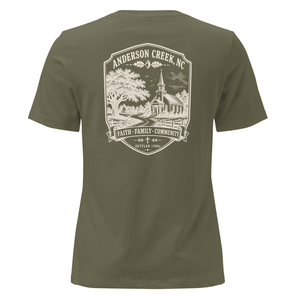 Anderson Creek, NC - Faith, Family, Community - Women's Relaxed T-Shirt