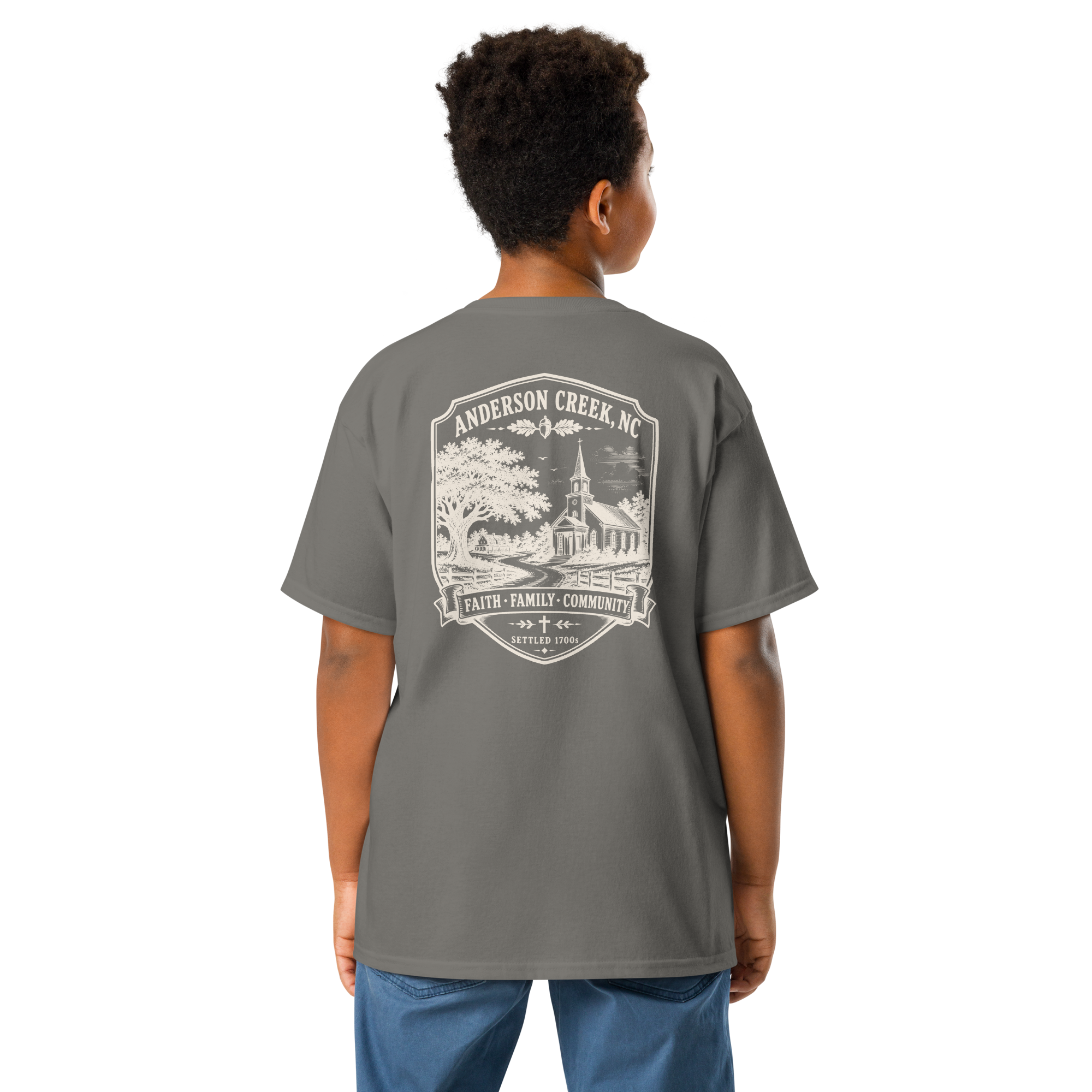 Anderson Creek, NC - Faith, Family, Community - Youth Classic Tee