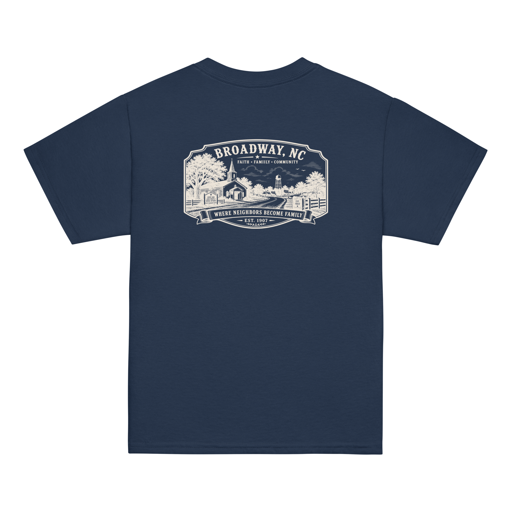 Broadway, NC - Faith, Family, Community - Youth Classic Tee