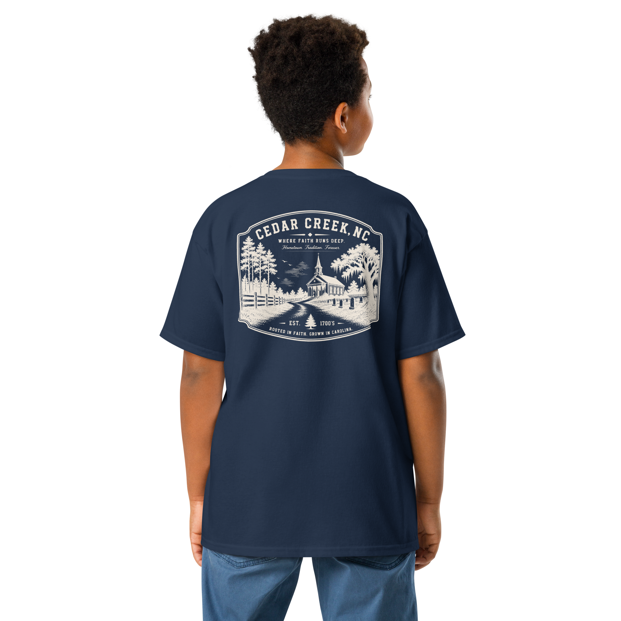 Cedar Creek, NC - Rooted In Faith - Youth Classic Tee