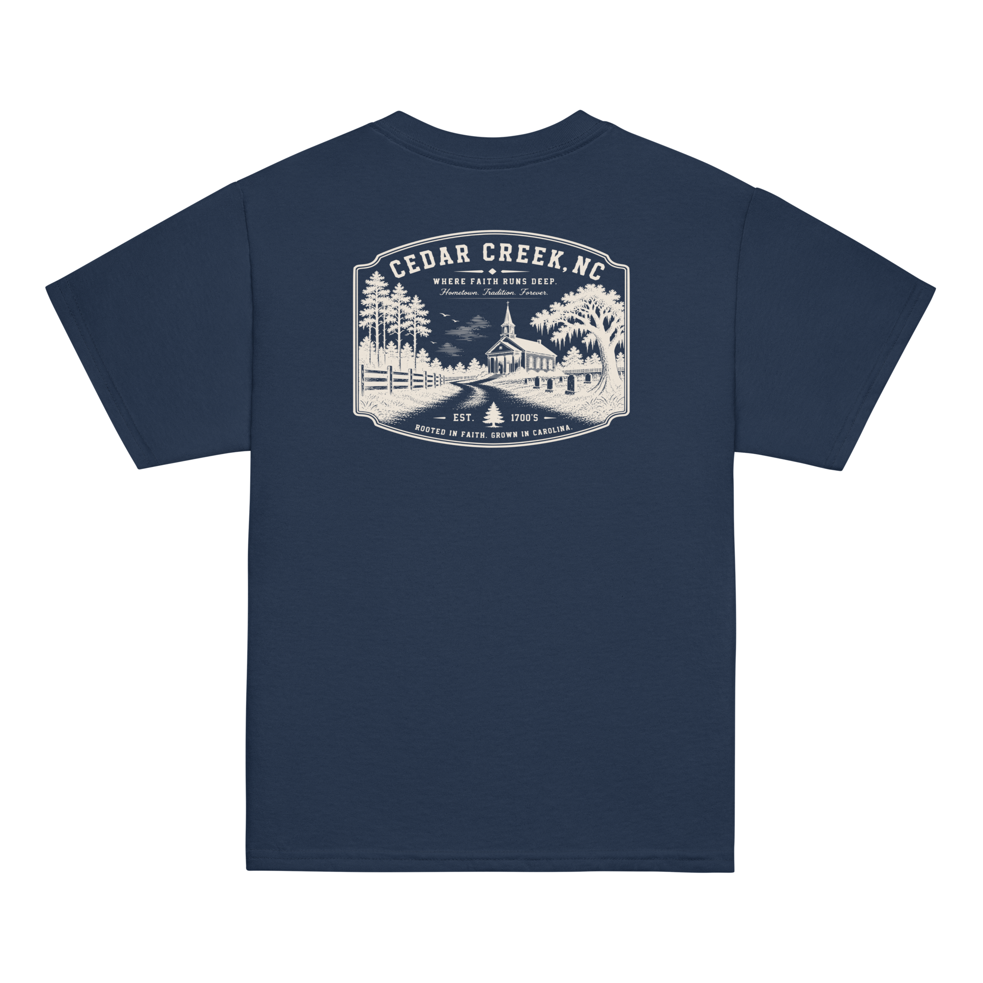Cedar Creek, NC - Rooted In Faith - Youth Classic Tee