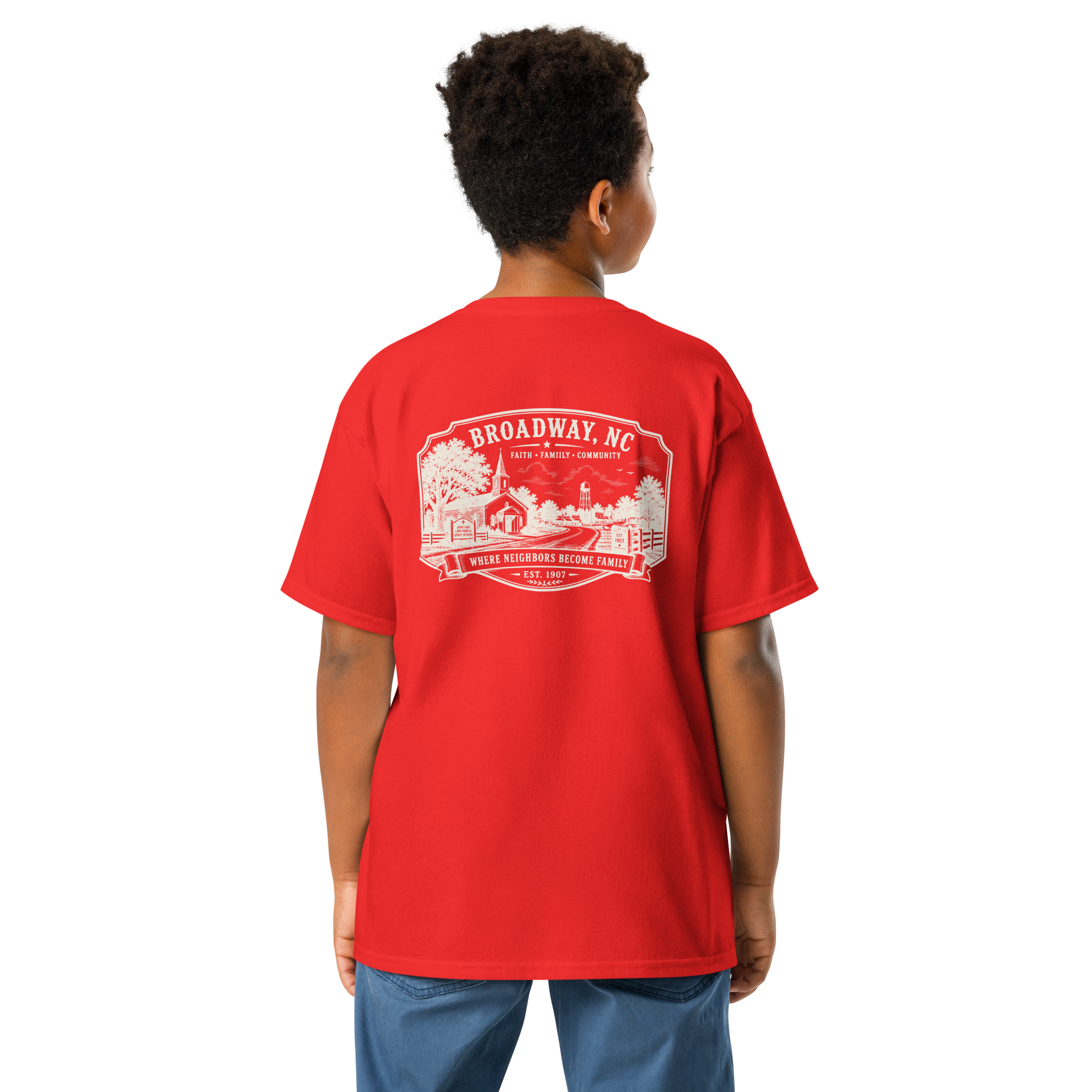 Broadway, NC - Faith, Family, Community - Youth Classic Tee