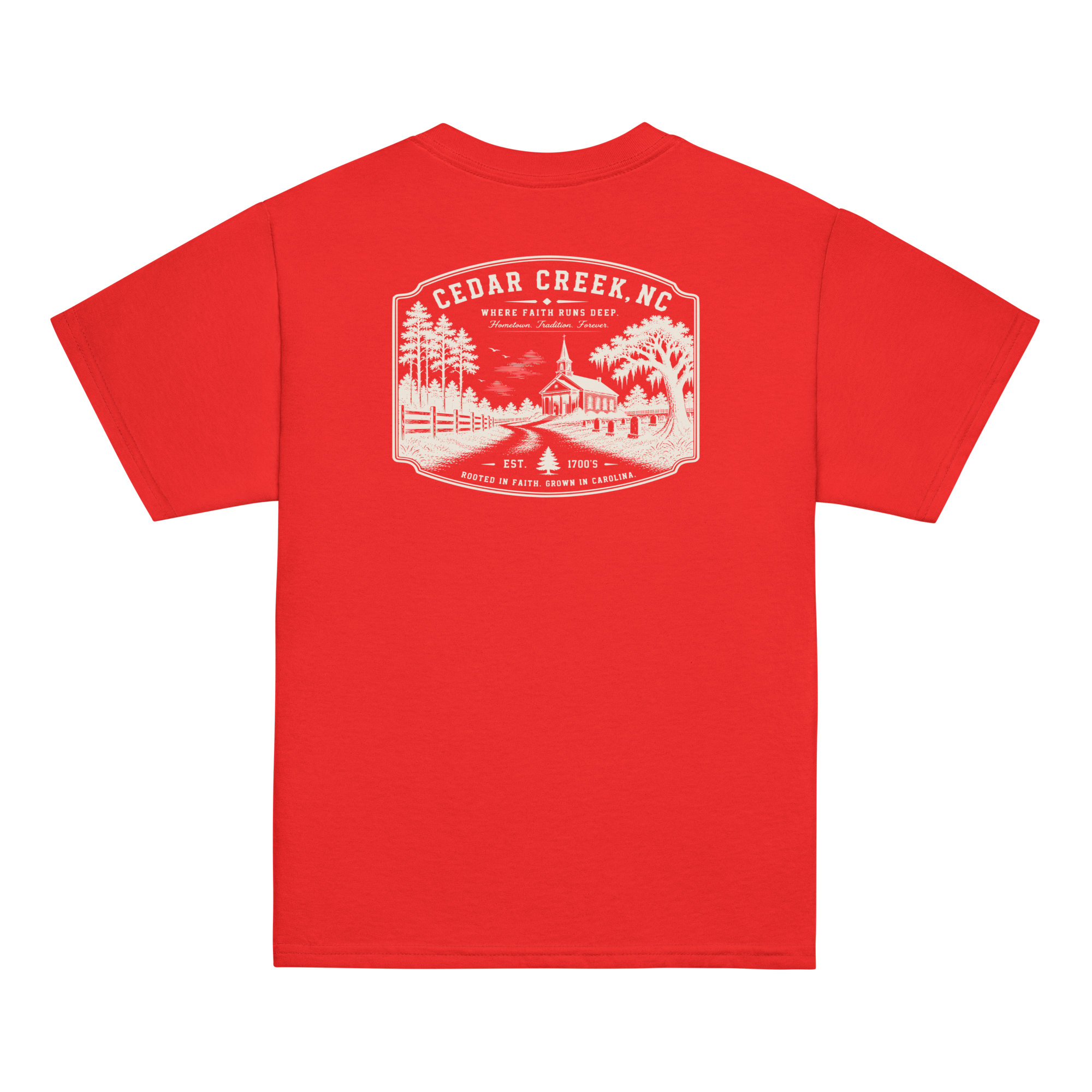 Cedar Creek, NC - Rooted In Faith - Youth Classic Tee