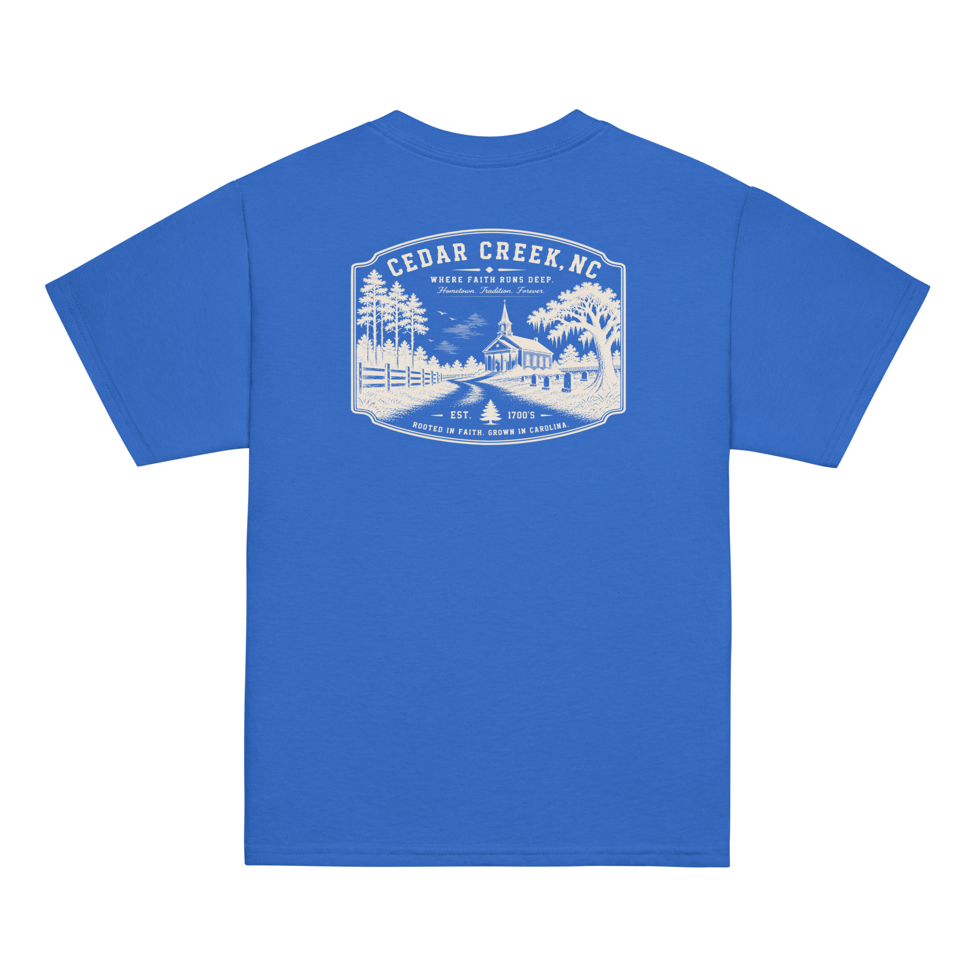 Cedar Creek, NC - Rooted In Faith - Youth Classic Tee