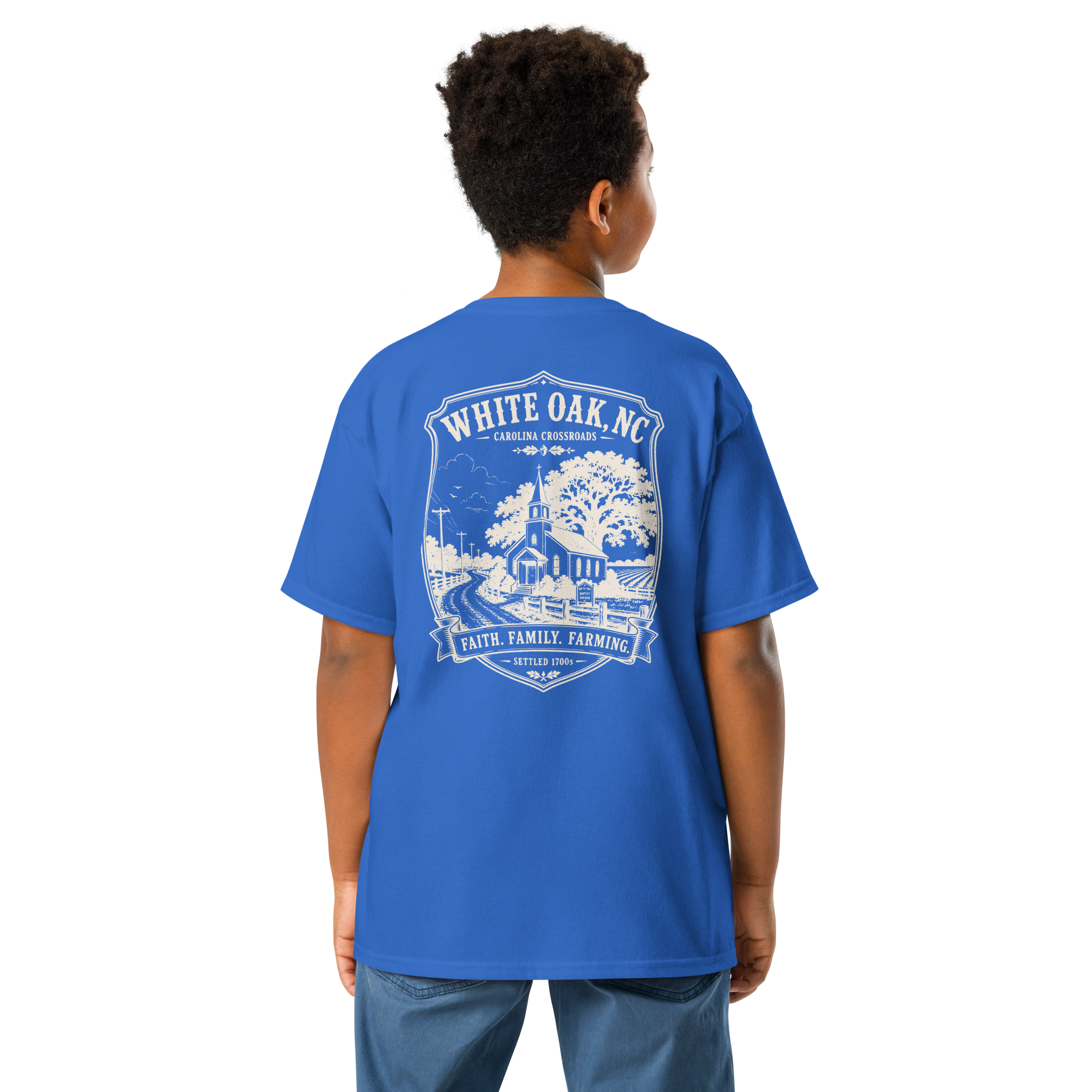 White Oak, NC - Faith, Family, Farming - Youth Classic Tee